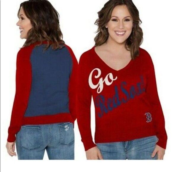 Boston Red Sox Womens V Neck Sweater Touch by Alyssa Milano MLB Size Extra Large - Picture 1 of 13